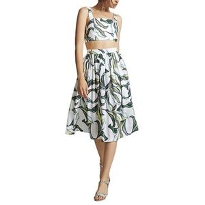 Tropical Leaf Crop Top & Midi Skirt Set